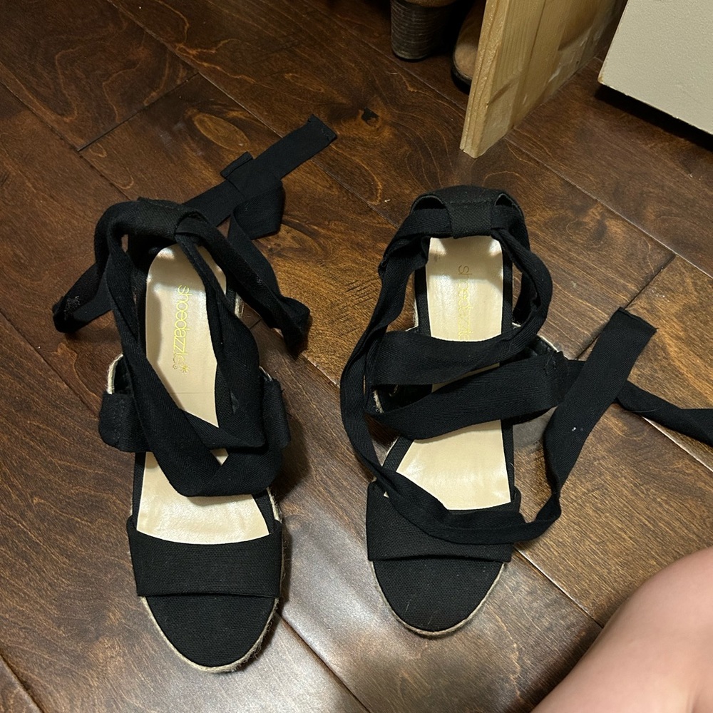 Nellie black tie espadrille wedge